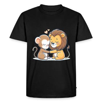 Câlin Singe Et Lion Amoureux - T-shirt Premium bio Homme - noir - Devant - Nico (187cm)