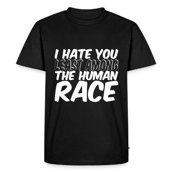 Je te hais le moins parmi la race humaine - T-shirt Premium bio Homme - noir - Devant - Nico (187cm)