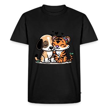 Câlin Chien Et Tigre Amoureux - T-shirt Premium bio Homme - noir - Devant - Nico (187cm)