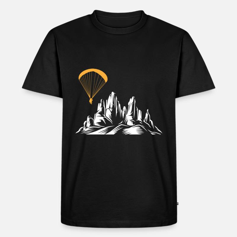 Retro Paragliding Silhouette Paragleiten Berge - Männer Premium Bio T-Shirt - Schwarz