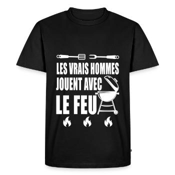 barbecue humour bbq vrais hommes jouent feu drôle - T-shirt Premium bio Homme - noir - Devant - Nico (187cm)