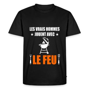 barbecue humour bbq vrais hommes jouent le feu - T-shirt Premium bio Homme - noir - Devant - Nico (187cm)