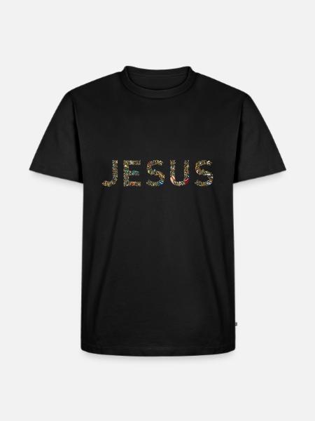 Jesus Bunte Wassertropfen Schrift - Männer Premium Bio T-Shirt - Schwarz