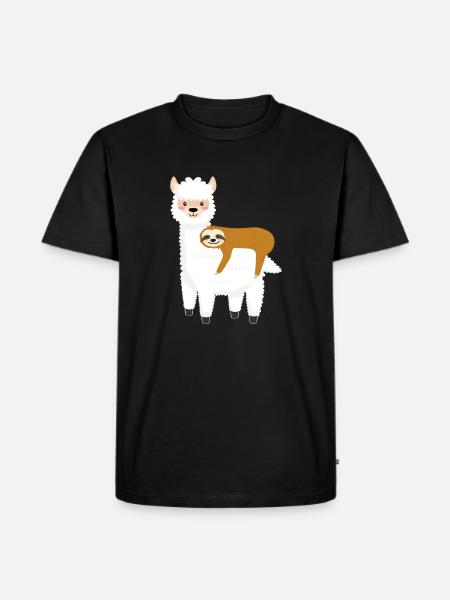 Alpaka mit Faultier - Männer Premium Bio T-Shirt - Schwarz