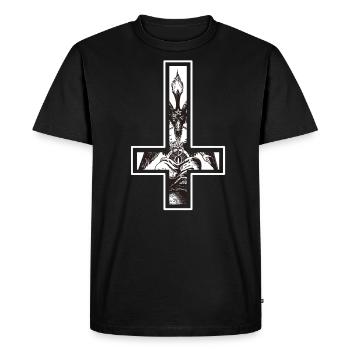 Diable Satan Baphomet Antichrist dans la croix - T-shirt Premium bio Homme - noir - Devant - Nico (187cm)