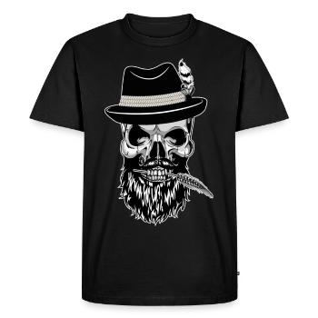 Crâne de hipster avec chapeau bavarois - T-shirt Premium bio Homme - noir - Devant - Nico (187cm)