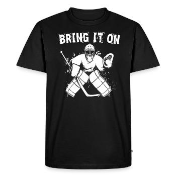Rondelle de hockey sur glace Gardien de but de hockey Bring It On - T-shirt Premium bio Homme - noir - Devant - Nico (187cm)