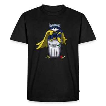 Trash panda raton laveur super-héros avec poubelle - T-shirt Premium bio Homme - noir - Devant - Nico (187cm)