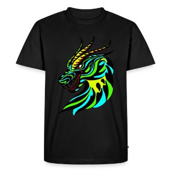 Tête de dragon vert, bleue et jaune - T-shirt Premium bio Homme - noir - Devant - Nico (187cm)