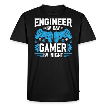 Ingénieur By Day Gamer By Night - T-shirt Premium bio Homme - noir - Devant - Nico (187cm)