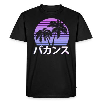Vaporwave Esthétique Tropical Tree Vacation Kanji - T-shirt Premium bio Homme - noir - Devant - Nico (187cm)