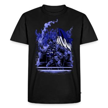 Football Ultras avec les fans de drapeau bleu blanc - T-shirt Premium bio Homme - noir - Devant - Nico (187cm)
