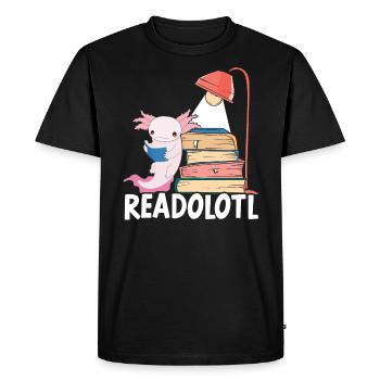 Kawaii Readolotl Lecture Axalotl Walking Fish - T-shirt Premium bio Homme - noir - Devant - Nico (187cm)