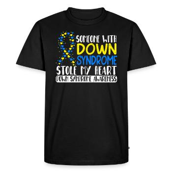 Quelqu’un avec le syndrome de Down A Volé Mon coeur - T-shirt Premium bio Homme - noir - Devant - Nico (187cm)