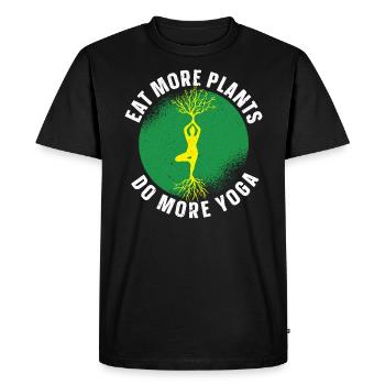 Manger plus de plantes Faire plus de yoga Pose Végétarien Végétalien - T-shirt Premium bio Homme - noir - Devant - Nico (187cm)