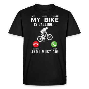 Mon vélo m’appelle et je dois commencer à faire du vélo - T-shirt Premium bio Homme - noir - Devant - Nico (187cm)