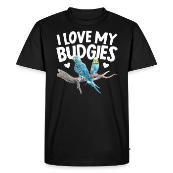 J’aime mes perruches Observation des oiseaux Budgerigar Birding - T-shirt Premium bio Homme - noir - Devant - Nico (187cm)