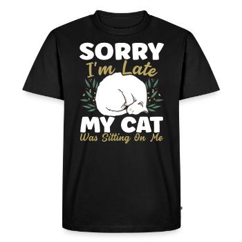 Désolé je suis en retard mon chat était assis sur moi chat drôle - T-shirt Premium bio Homme - noir - Devant - Nico (187cm)