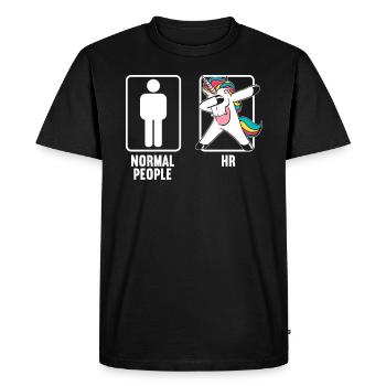 Normal People RH Licorne Magique HR Staff Manager - T-shirt Premium bio Homme - noir - Devant - Nico (187cm)