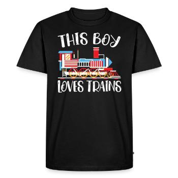 This Boy Loves Trains Lover Railway Locomotive - Men's Premium Organic T-Shirt - black - Front - Nico (187cm)
