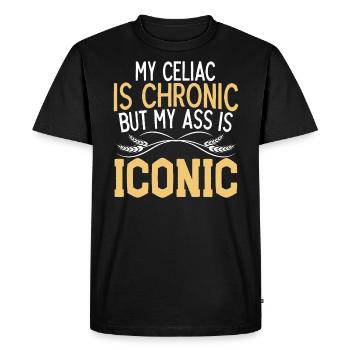 Ma maladie cœliaque est chronique mais mon cul est un gluten emblématique - T-shirt Premium bio Homme - noir - Devant - Nico (187cm)
