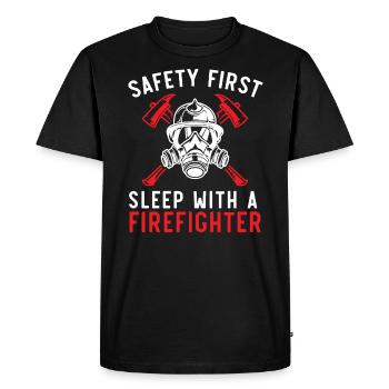 La sécurité d’abord dormir avec un pompier pompier - T-shirt Premium bio Homme - noir - Devant - Nico (187cm)