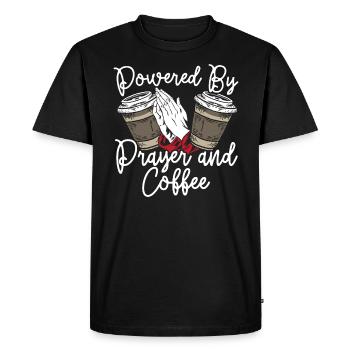 Powered By Prayer And Coffee Christian Religious - Men's Premium Organic T-Shirt - black - Front - Nico (187cm)