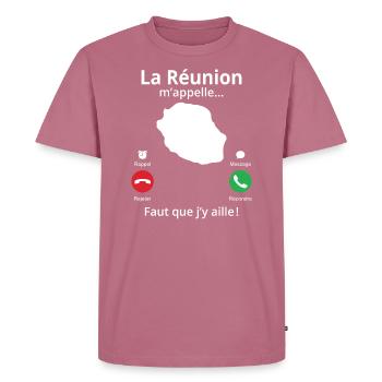 La Réunion m'appelle faut que j'y aille - T-shirt Premium bio Homme - mauve - Devant - Nico (187cm)