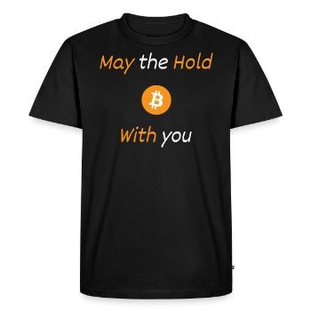 Design bitcoin - MAY THE HOLD BE WITH YOU - T-shirt Premium bio Homme - noir - Devant - Nico (187cm)