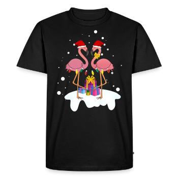 Flamant rose Noël. Cadeau de Noël - T-shirt Premium bio Homme - noir - Devant - Nico (187cm)