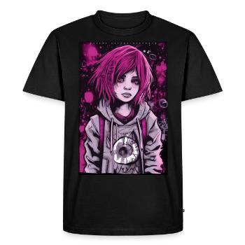 Pink Cyberpunk Girl ART8NS - Art ON Streetwear - Men's Premium Organic T-Shirt - black - Front - Nico (187cm)