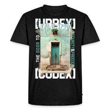 Porte d’été à... par ART8NS - Art ON Streetwear - T-shirt Premium bio Homme - noir - Devant - Nico (187cm)