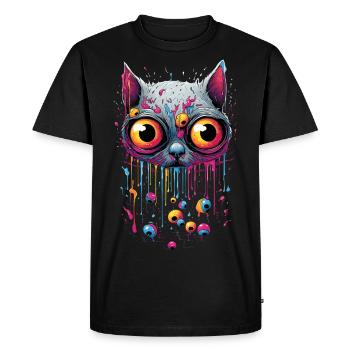 Chat trippy, grands yeux - T-shirt Premium bio Homme - noir - Devant - Nico (187cm)