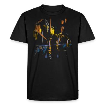 Village au bord de la rivière - paysage la nuit - T-shirt Premium bio Homme - noir - Devant - Nico (187cm)