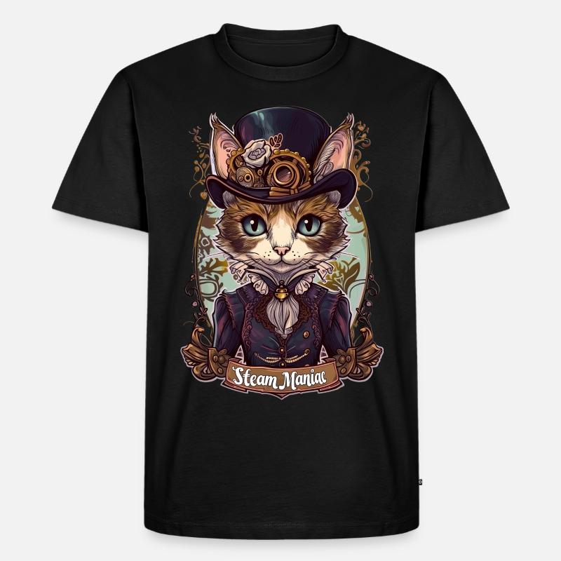 Viktorianische Steampunk Katze - Männer Premium Bio T-Shirt - Schwarz