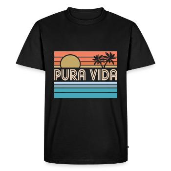 Pura Vida Costa Rica Coucher de soleil 70s 80s Surfeur Été - T-shirt Premium bio Homme - noir - Devant - Nico (187cm)
