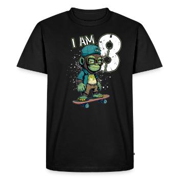 Children birthday 8 years - skater monkey - Men's Premium Organic T-Shirt - black - Front - Nico (187cm)