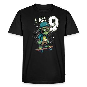 Anniversaire des enfants 9 ans - singe patineur - T-shirt Premium bio Homme - noir - Devant - Nico (187cm)