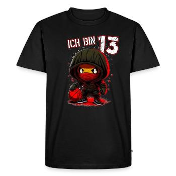 Anniversaire des enfants 13 ans - Basketball et Ninjas - T-shirt Premium bio Homme - noir - Devant - Nico (187cm)