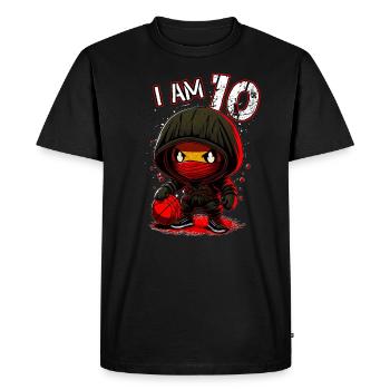 Anniversaire des enfants 10 ans - basketball et ninjas - T-shirt Premium bio Homme - noir - Devant - Nico (187cm)