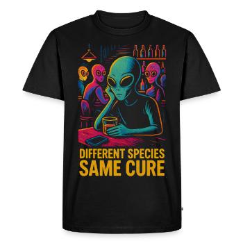 Different Species Same Cure - Funny Alien Sci-Fi - Men's Premium Organic T-Shirt - black - Front - Nico (187cm)