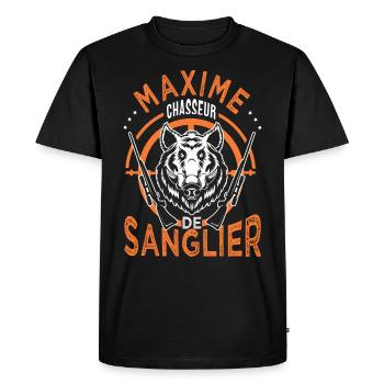 Maxime chasseur de sanglier Cadeau Humour Chasse - T-shirt Premium bio Homme - noir - Devant - Nico (187cm)