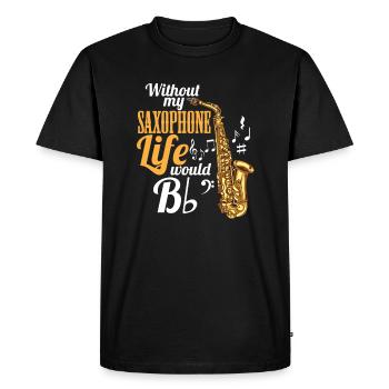 Sans ma vie de saxophone serait (plat) - T-shirt Premium bio Homme - noir - Devant - Nico (187cm)