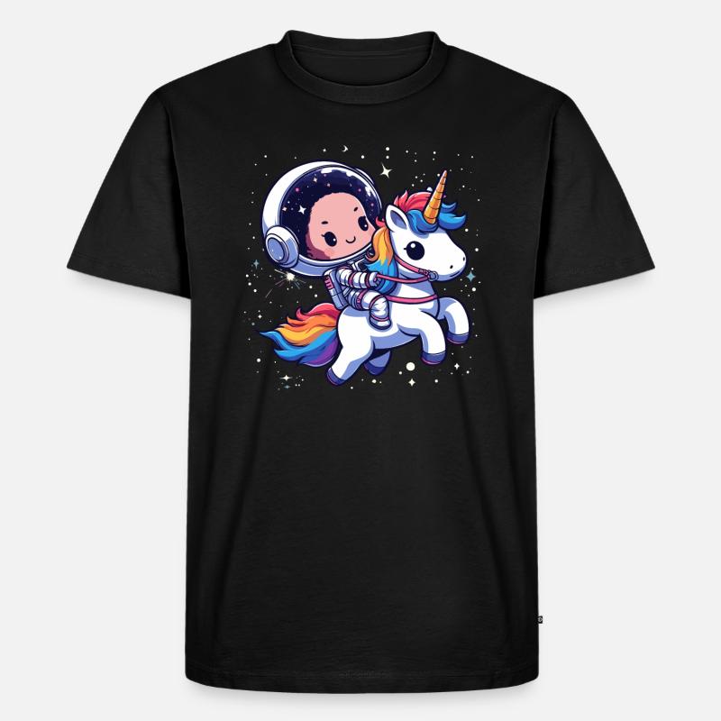 Chibi Astronaut und Einhorn - Männer Premium Bio T-Shirt - Schwarz