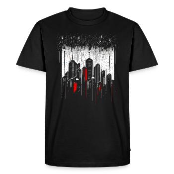 Gratte-ciel de métropole minimaliste sous la pluie - T-shirt Premium bio Homme - noir - Devant - Nico (187cm)