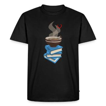 Cup of coffee bookworm t-shirt gift - Men's Premium Organic T-Shirt - black - Front - Nico (187cm)