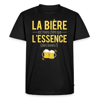 La bière moins chère que l'essence apéro humour - T-shirt Premium bio Homme - noir - Devant - Nico (187cm)