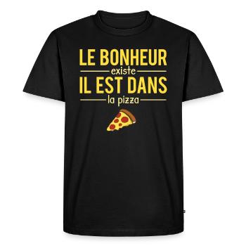 Le Bonheur Existe Fast Food Blague Pizza Humour - T-shirt Premium bio Homme - noir - Devant - Nico (187cm)