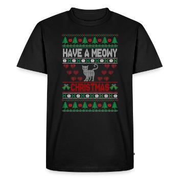 Meowy Christmas Weihnachten Katzenliebhaber - Männer Premium Bio T-Shirt - Schwarz - Vorne - Nico (187cm)