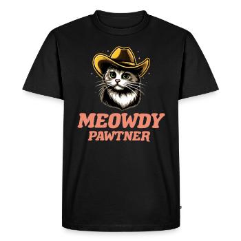 Meowdy Pawtner Cowboy Cat Meme Funny Humor - Men's Premium Organic T-Shirt - black - Front - Nico (187cm)